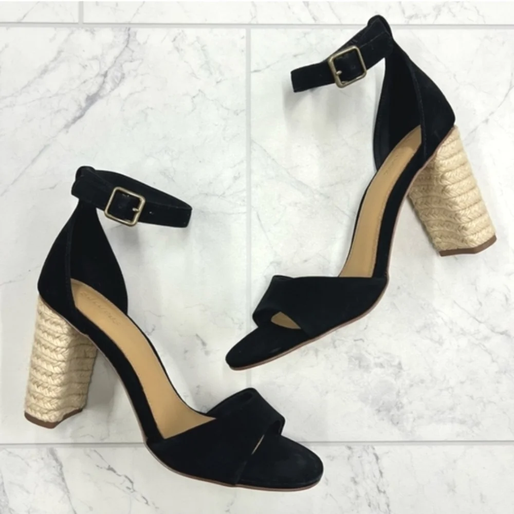 Soludos Tall Capri Suede Heel In Black Leather - Picture 5 of 9